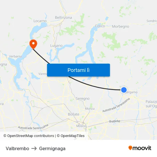 Valbrembo to Germignaga map