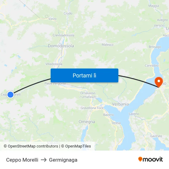 Ceppo Morelli to Germignaga map