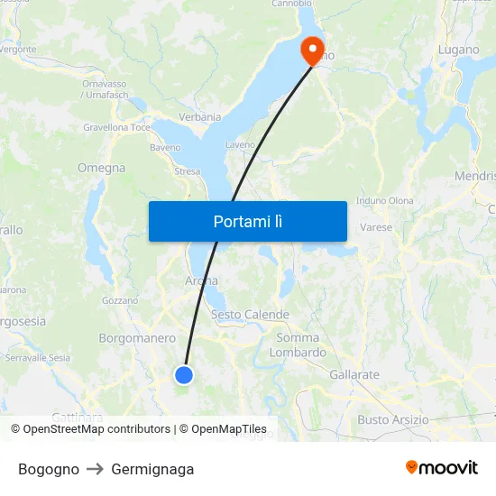 Bogogno to Germignaga map