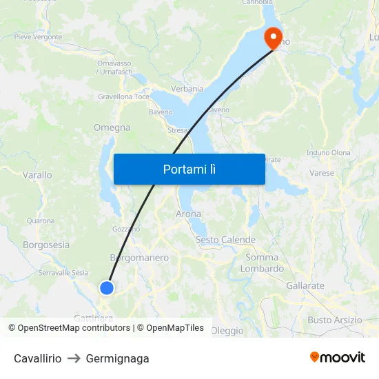 Cavallirio to Germignaga map