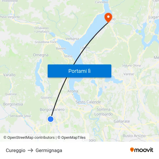 Cureggio to Germignaga map