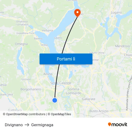 Divignano to Germignaga map