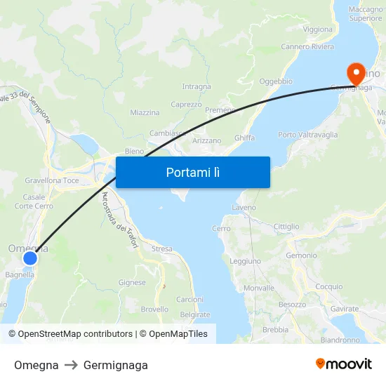 Omegna to Germignaga map