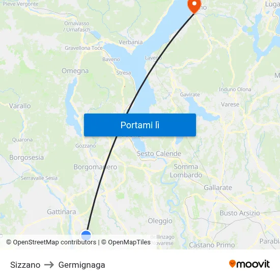 Sizzano to Germignaga map