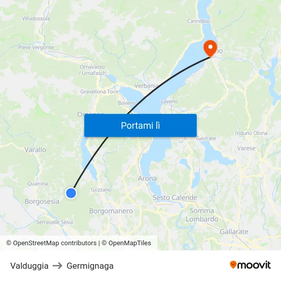 Valduggia to Germignaga map
