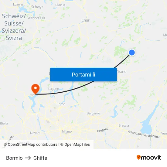Bormio to Ghiffa map