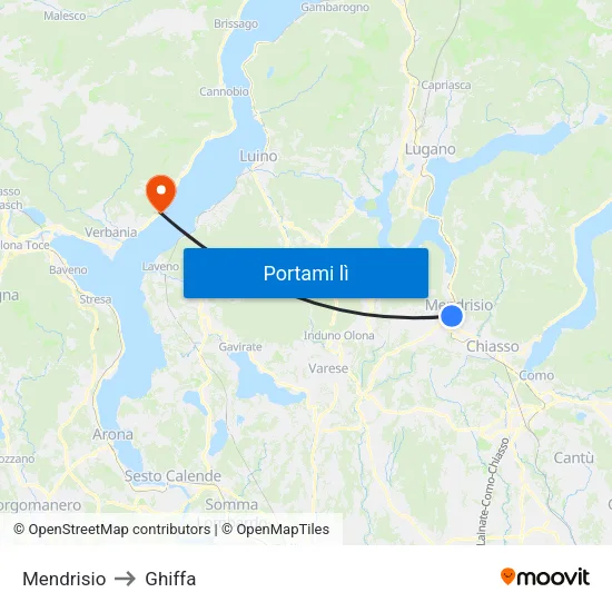 Mendrisio to Ghiffa map