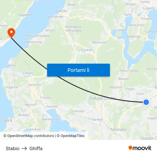 Stabio to Ghiffa map