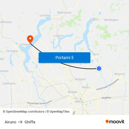 Airuno to Ghiffa map