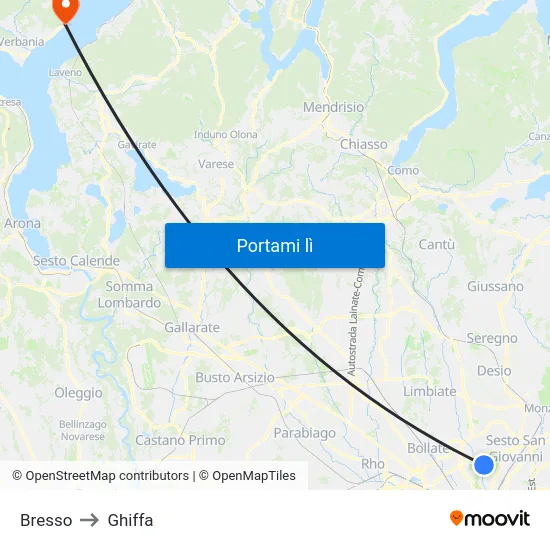 Bresso to Ghiffa map