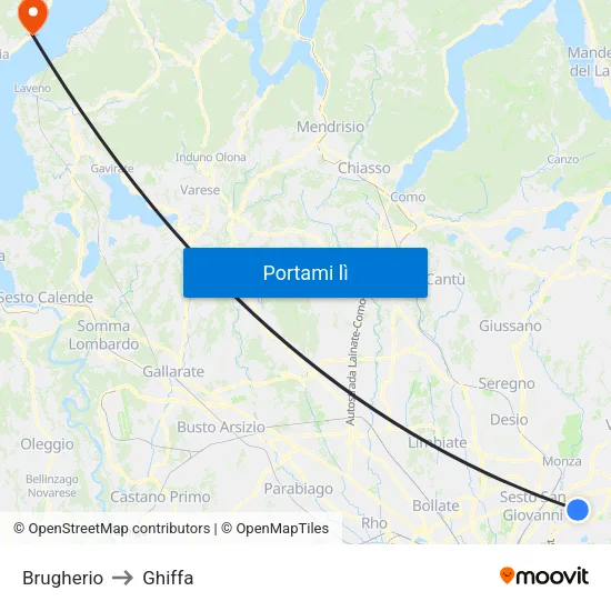 Brugherio to Ghiffa map