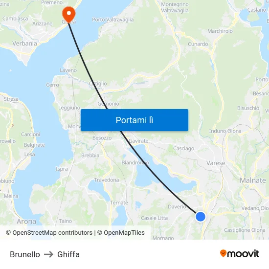 Brunello to Ghiffa map