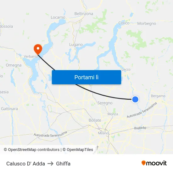 Calusco D' Adda to Ghiffa map