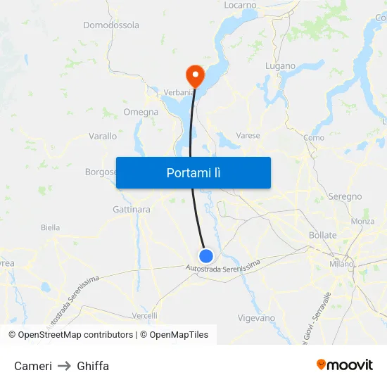 Cameri to Ghiffa map