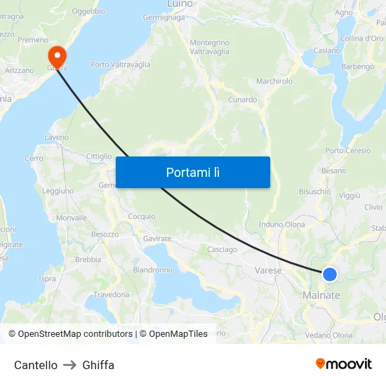 Cantello to Ghiffa map