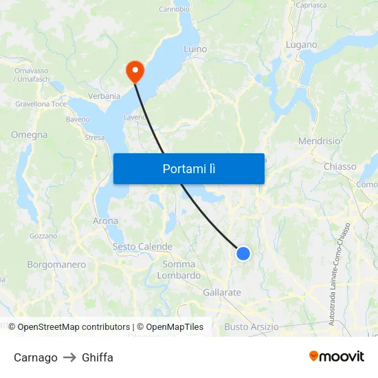 Carnago to Ghiffa map