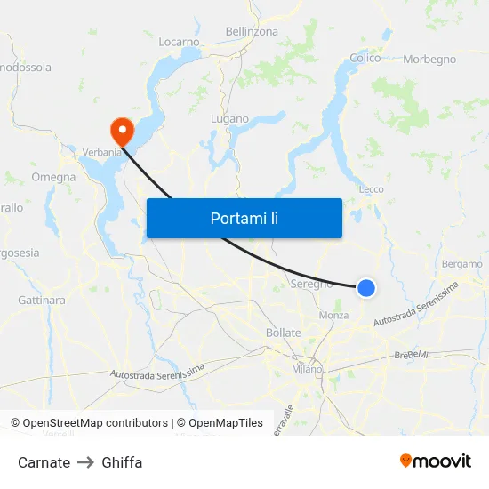 Carnate to Ghiffa map