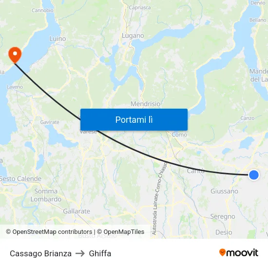 Cassago Brianza to Ghiffa map