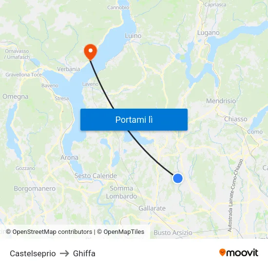 Castelseprio to Ghiffa map