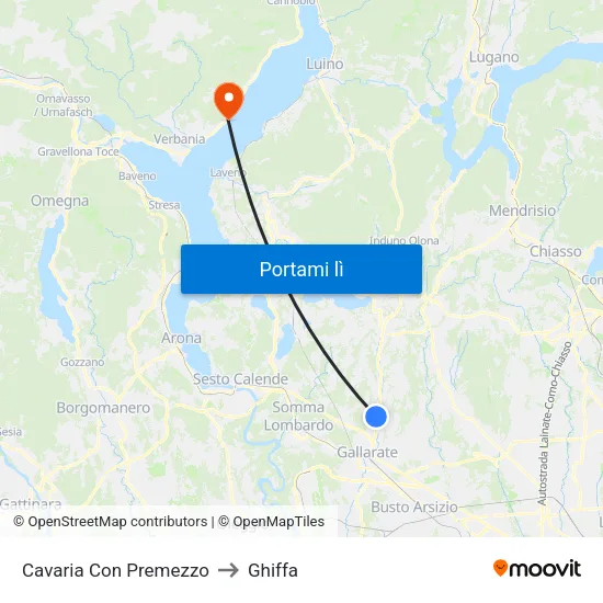 Cavaria Con Premezzo to Ghiffa map