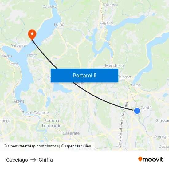 Cucciago to Ghiffa map
