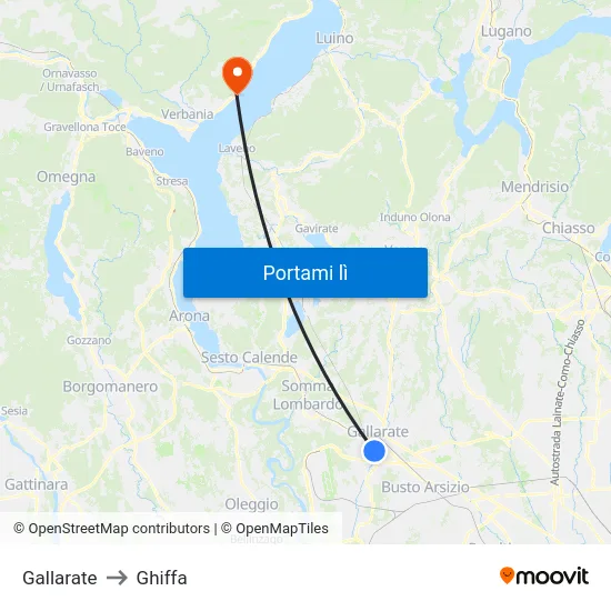 Gallarate to Ghiffa map