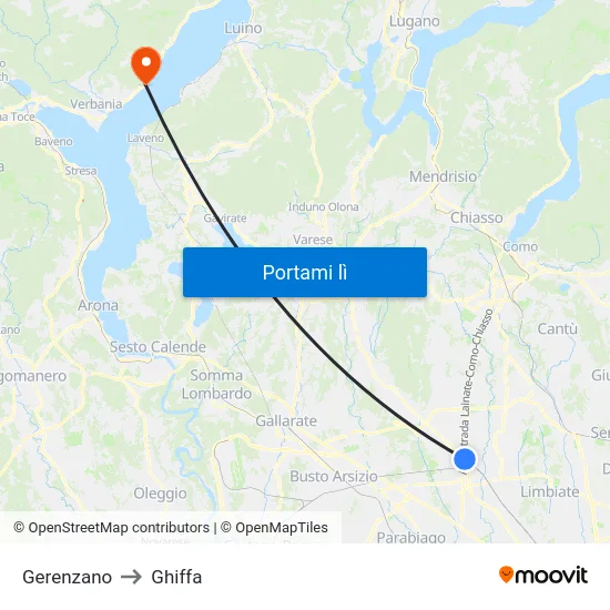 Gerenzano to Ghiffa map