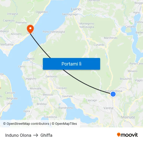 Induno Olona to Ghiffa map