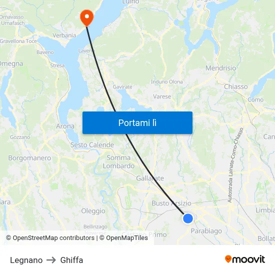 Legnano to Ghiffa map