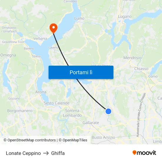 Lonate Ceppino to Ghiffa map