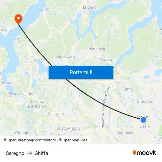 Seregno to Ghiffa map