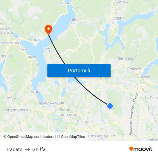 Tradate to Ghiffa map