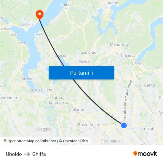 Uboldo to Ghiffa map