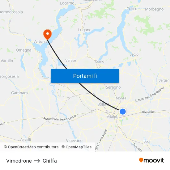 Vimodrone to Ghiffa map