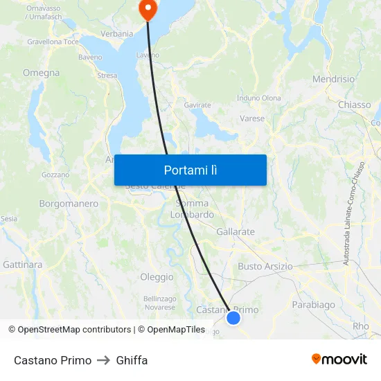 Castano Primo to Ghiffa map