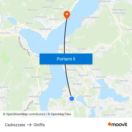 Cadrezzate to Ghiffa map