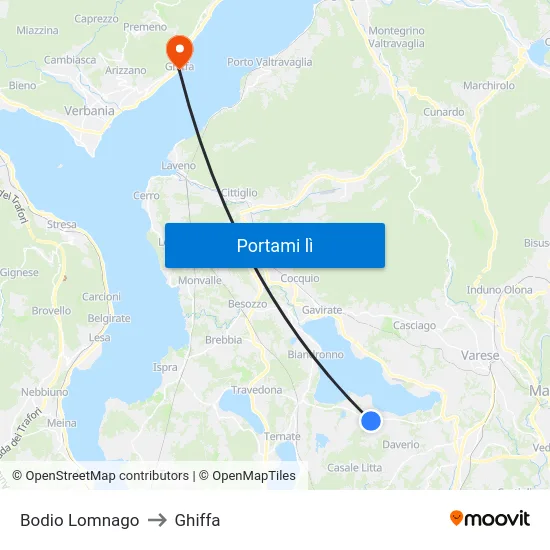 Bodio Lomnago to Ghiffa map