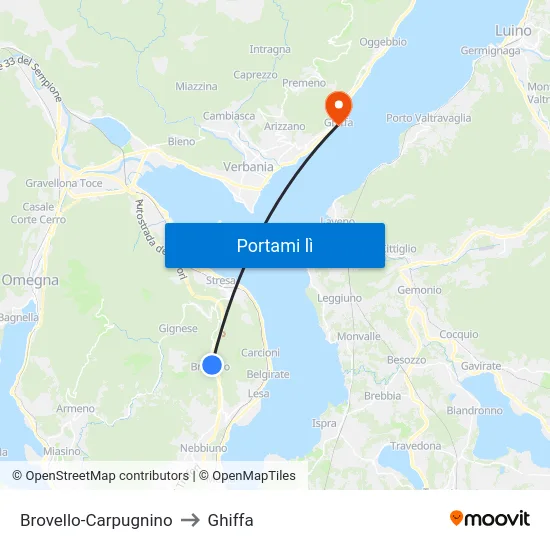 Brovello-Carpugnino to Ghiffa map