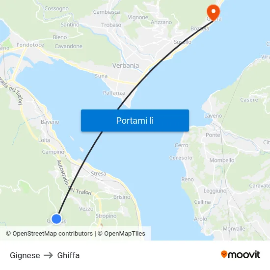 Gignese to Ghiffa map