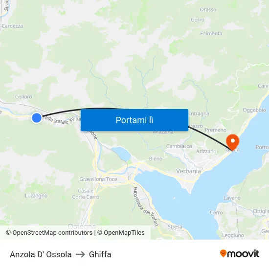 Anzola D' Ossola to Ghiffa map