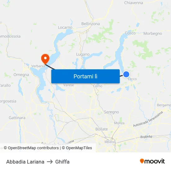 Abbadia Lariana to Ghiffa map