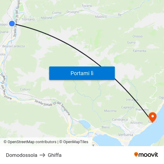 Domodossola to Ghiffa map