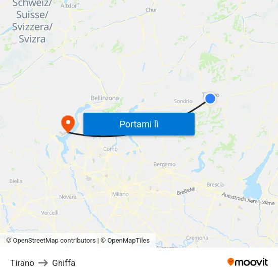 Tirano to Ghiffa map
