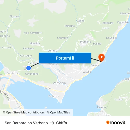 San Bernardino Verbano to Ghiffa map