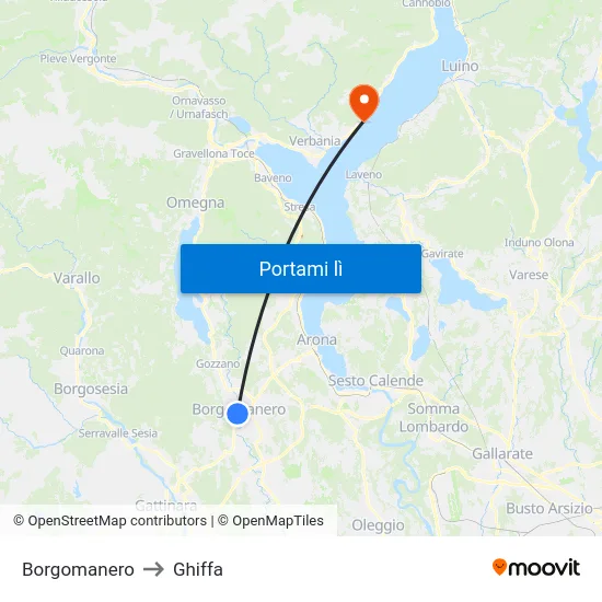 Borgomanero to Ghiffa map