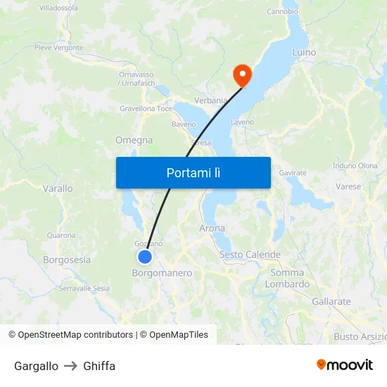 Gargallo to Ghiffa map