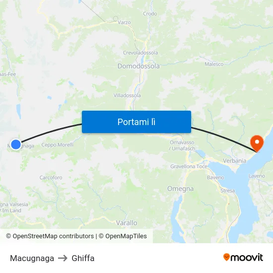Macugnaga to Ghiffa map