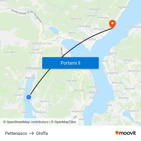 Pettenasco to Ghiffa map