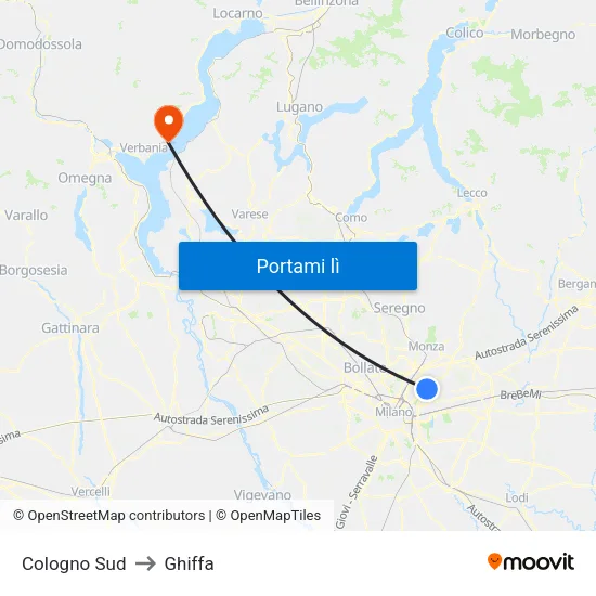 Cologno Sud to Ghiffa map