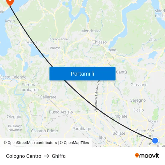 Cologno Centro to Ghiffa map
